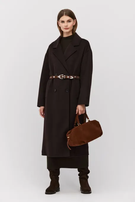 Brauner, zweireihiger, doppelseitiger Mantel mit Seide - Patrizia Aryton