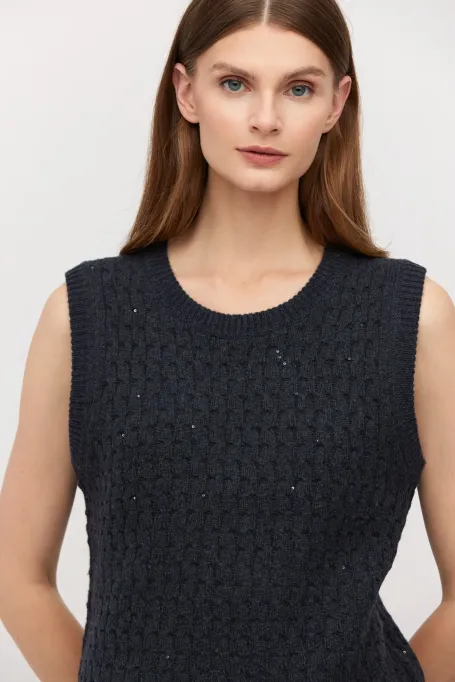 Dunkelblaue Weste mit Merinowolle