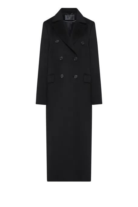 Schwarzer Mantel mit Seiden- und Kaschmiranteil