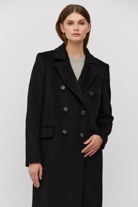 Schwarzer Mantel mit Seiden- und Kaschmiranteil