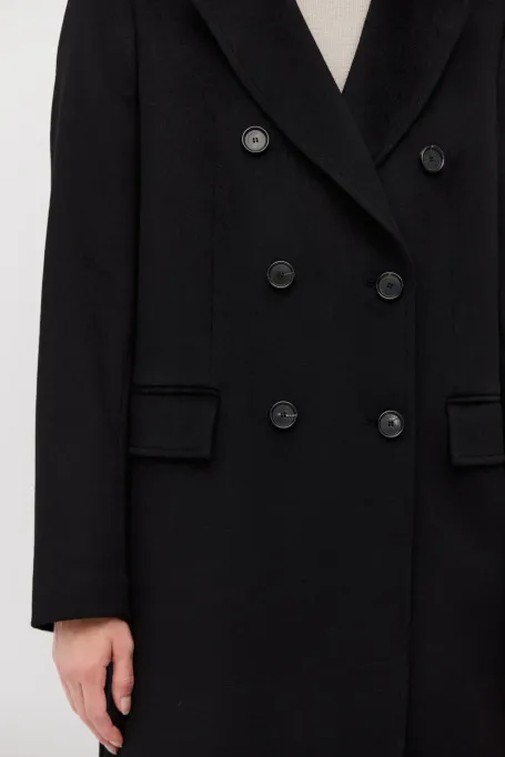 Schwarzer Mantel mit Seiden- und Kaschmiranteil