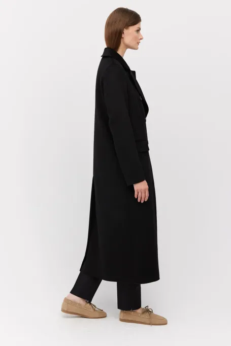 Schwarzer Mantel mit Seiden- und Kaschmiranteil