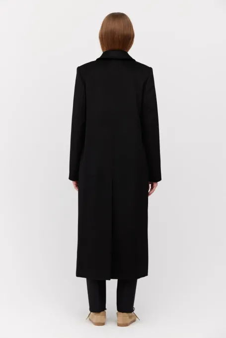 Schwarzer Mantel mit Seiden- und Kaschmiranteil