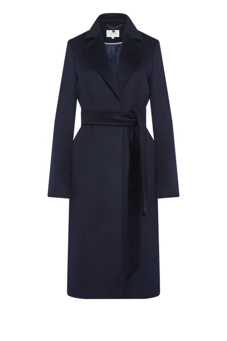 Dunkelblauer Wollmantel mit Gürtel
