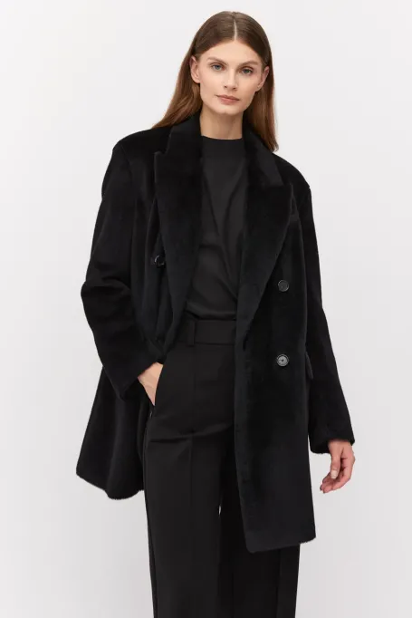 Schwarze Jacke mit Baby-Suri-Alpakawolle