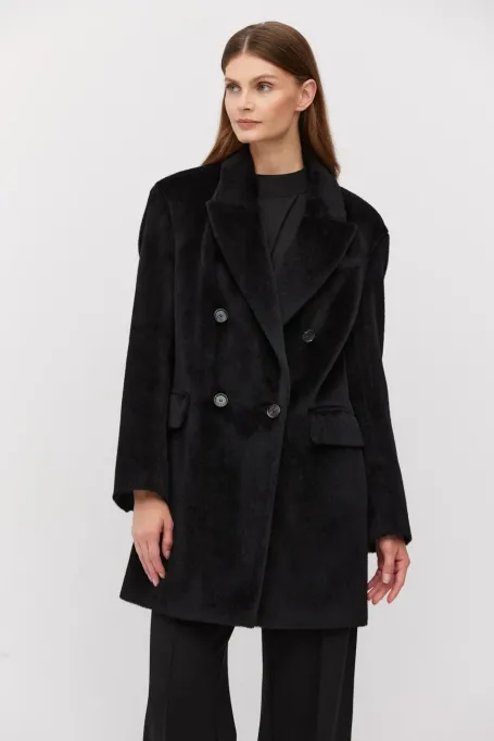 Schwarze Jacke mit Baby-Suri-Alpakawolle