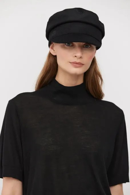 Schwarzer Halbrollkragen mit kurzem Ärmel aus Merinowolle