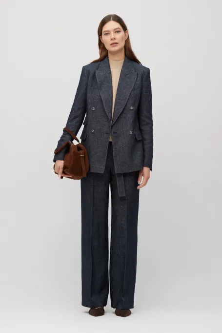 Dunkelblauer Blazer zum Anzug mit Leinen und Kaschmir