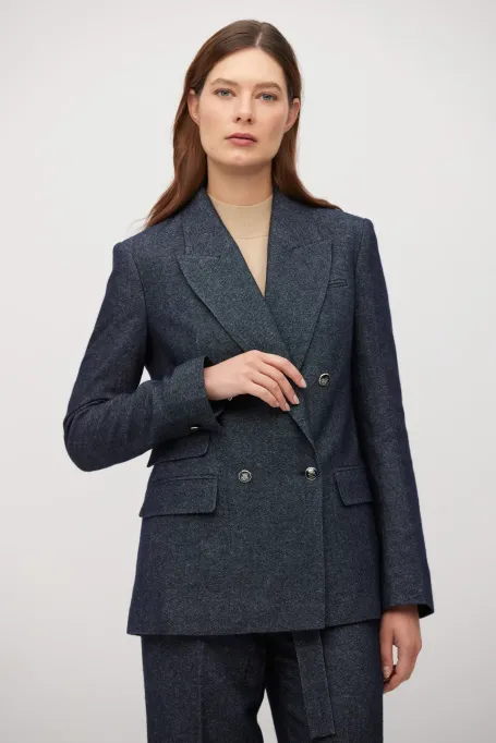 Dunkelblauer Blazer zum Anzug mit Leinen und Kaschmir