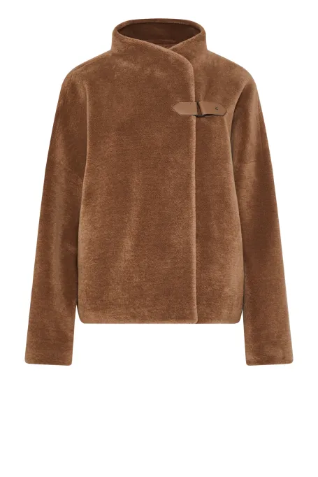 Jacke aus Teddybärwolle mit Lederverschluss