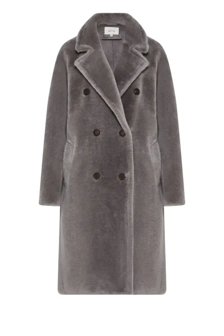 Grauer Midi-Mantel aus Teddywolle