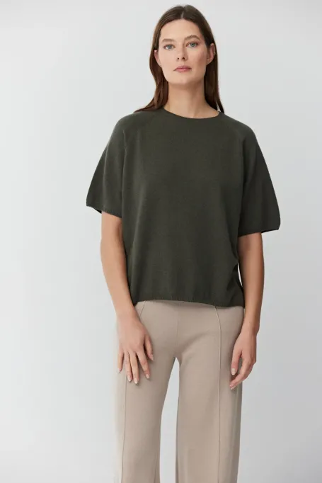Kurzärmelige Bluse aus Merinowolle und Kaschmir