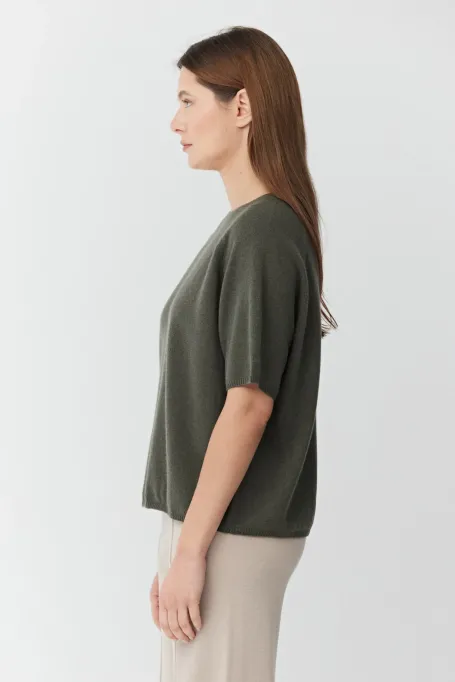 Kurzärmelige Bluse aus Merinowolle und Kaschmir