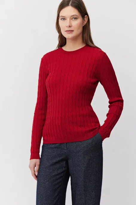 Bluse mit Zopfmuster aus Merinowolle