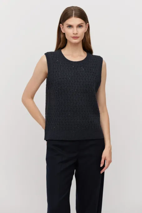 Marineblaue Strickweste mit Merinowolle - Patrizia Aryton