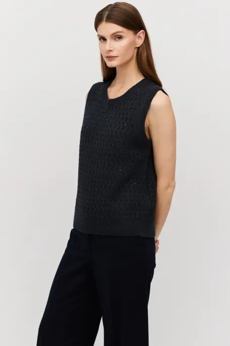 Marineblaue Strickweste mit Merinowolle - Patrizia Aryton
