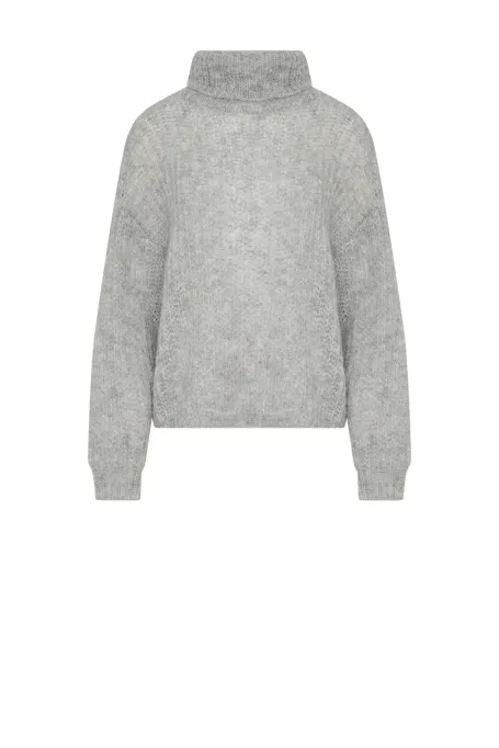 Grauer Rollkragenpullover mit Mohair