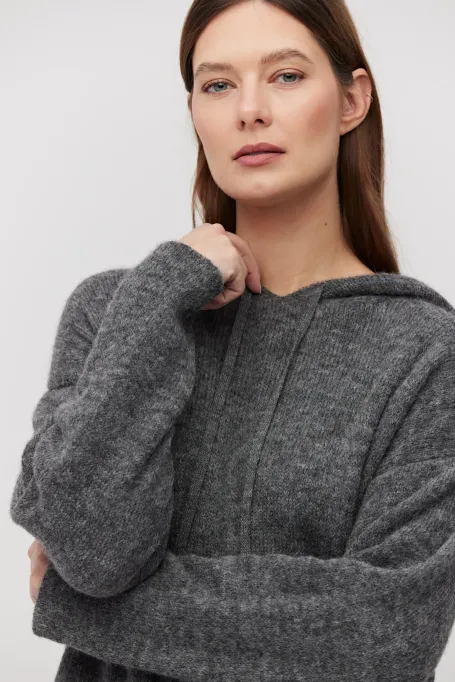 Graues Kapuzen-Sweatshirt mit Baby-Alpakawolle
