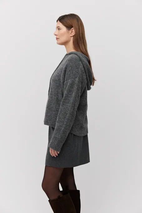 Graues Kapuzen-Sweatshirt mit Baby-Alpakawolle