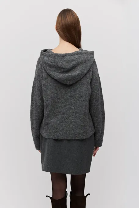 Graues Kapuzen-Sweatshirt mit Baby-Alpakawolle