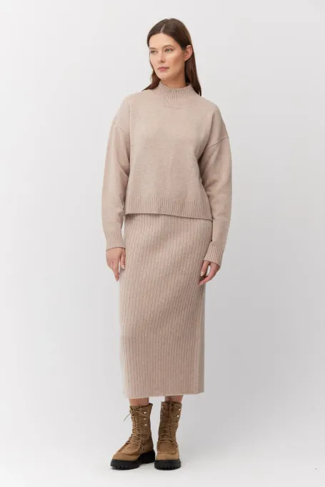 Beiger Strickrock aus Merinowolle
