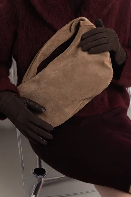 Beige Handtasche aus echtem Wildleder - Patrizia Aryton