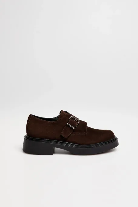 Braune Monk-Shoes aus Veloursleder