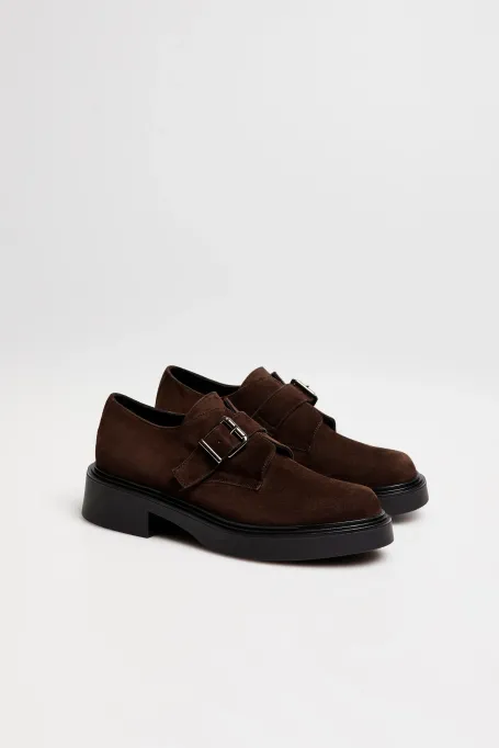 Braune Monk-Shoes aus Veloursleder