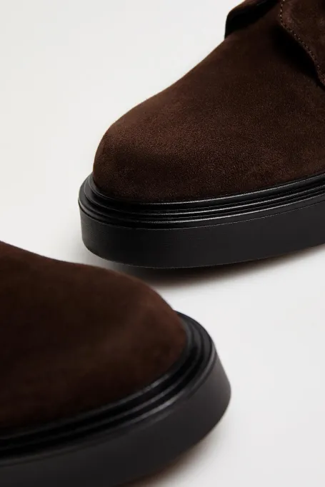 Braune Monk-Shoes aus Veloursleder