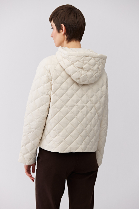 Kurze beige Daunenjacke mit Kapuze