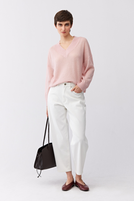 Hellrosa Pullover aus Baby-Suri-Alpaka