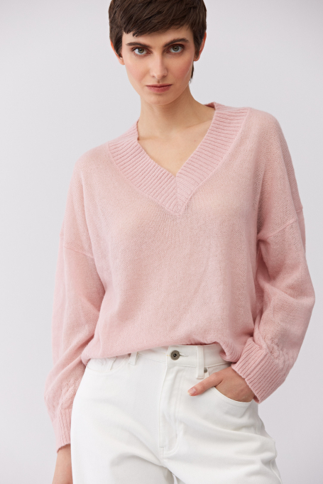 Hellrosa Pullover aus Baby-Suri-Alpaka