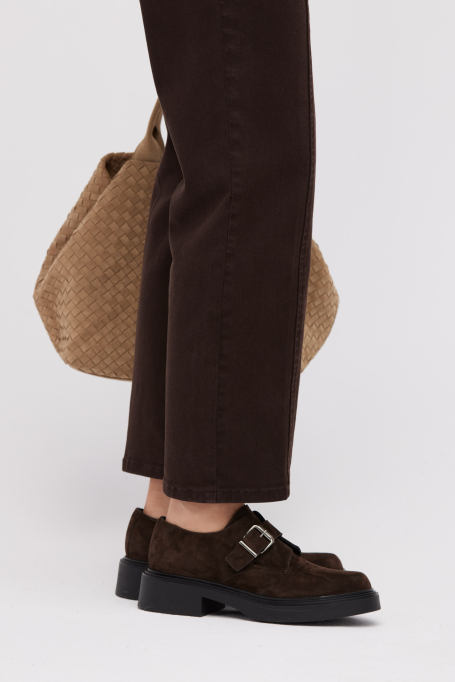 Braune Monk-Shoes aus Veloursleder