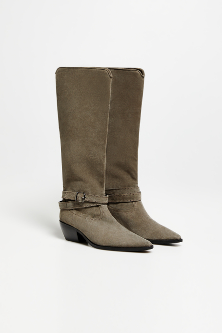 Velourslederstiefel mit Riemen und Schnalle - Patrizia Aryton