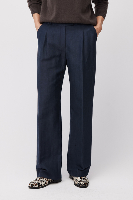 Marineblaue Anzughose aus Wolle und Leinen Marineblaue Anzughose aus Wolle und Leinen