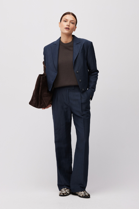 Marineblaue Anzughose aus Wolle und Leinen - Patrizia Aryton