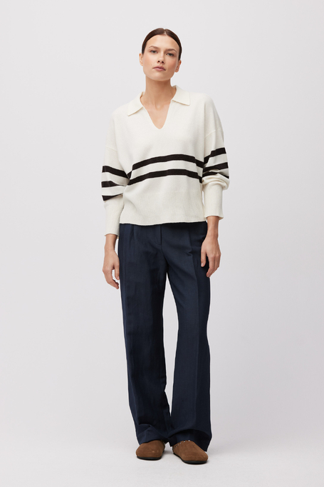 Weißes gestreiftes Shirt aus Merinowolle