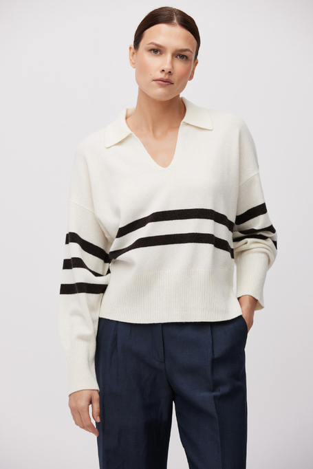 Weißes gestreiftes Shirt aus Merinowolle