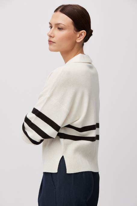 Weißes gestreiftes Shirt aus Merinowolle