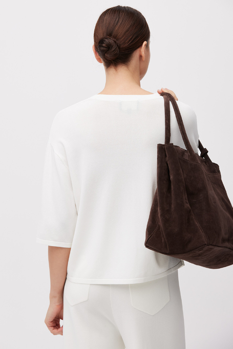 Weißes Strickshirt mit Rundhalsausschnitt