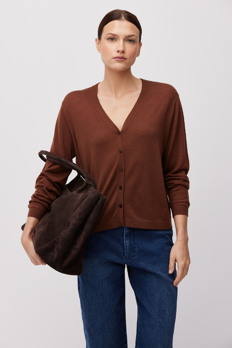 Brauner Cardigan aus Seiden- und Kaschmirmischung