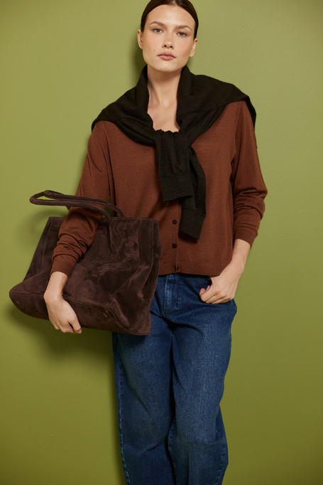 Brauner Cardigan aus Seiden- und Kaschmirmischung