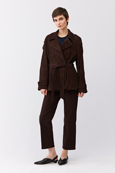 Braune Lederjacke mit Gürtel - Patrizia Aryton