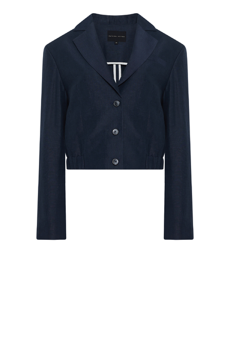 Marineblaues einreihiges Sakko aus Wolle und Leinen Marineblaues einreihiges Sakko aus Wolle und Leinen
