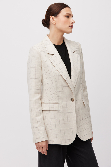 Beiges Sakko kariert mit Leinenanteil