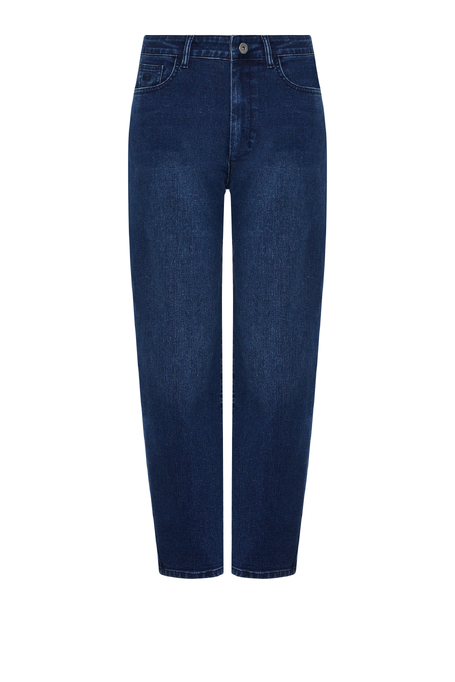 Dunkelblaue Barrel-Jeans mit hohem Bund Dunkelblaue Barrel-Jeans mit hohem Bund