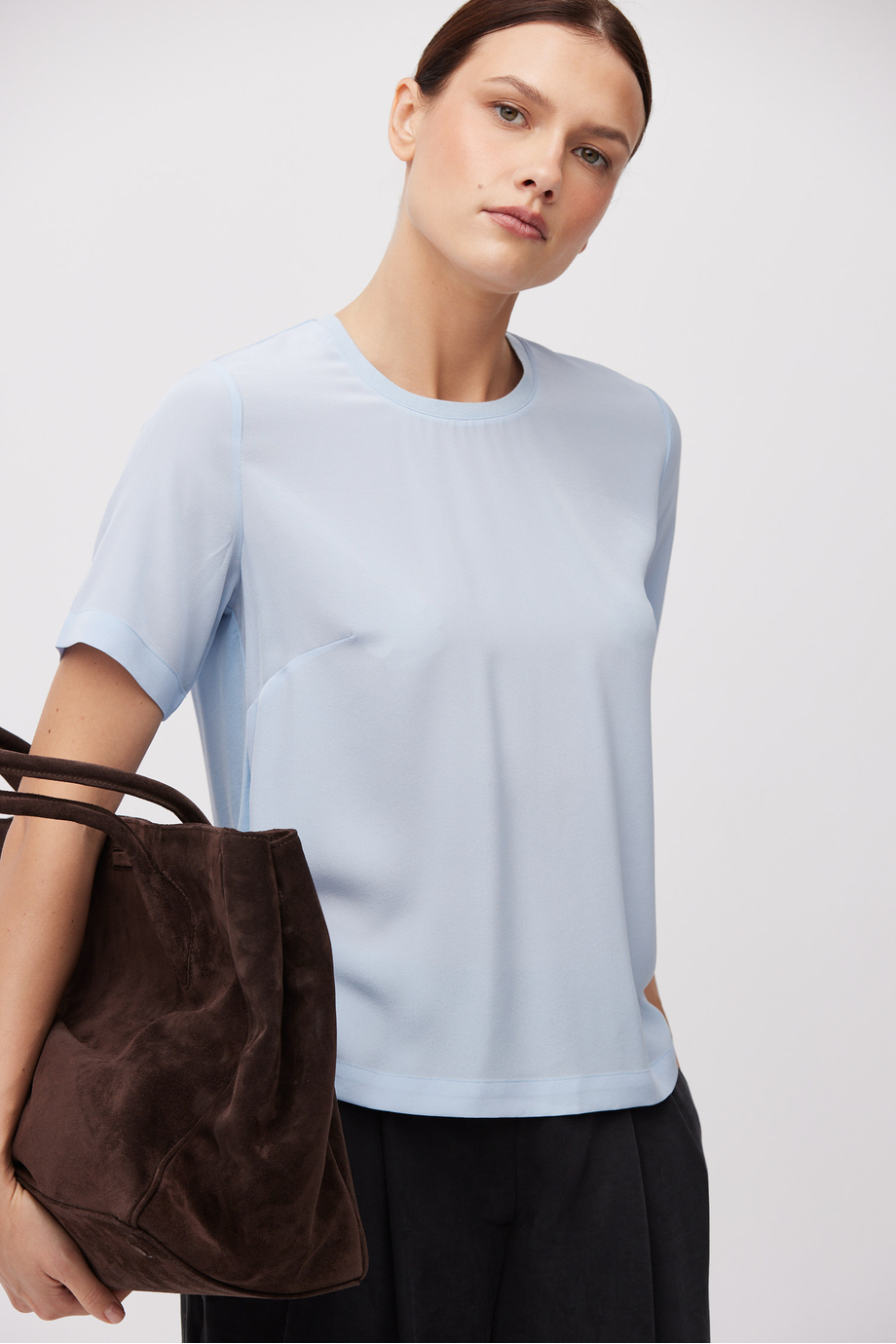 Blaue Brigette-Bluse mit Seide blau Blaue Brigette-Bluse mit Seide blau