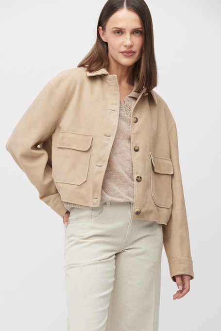 Beige Jacke aus Veloursleder