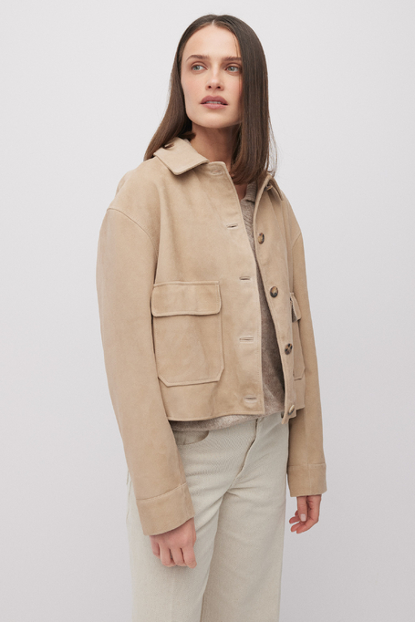 Beige Jacke aus Veloursleder