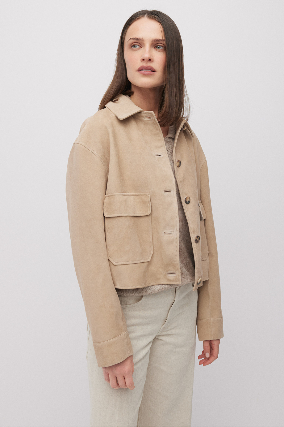 Beige Jacke aus Veloursleder Beige Jacke aus Veloursleder